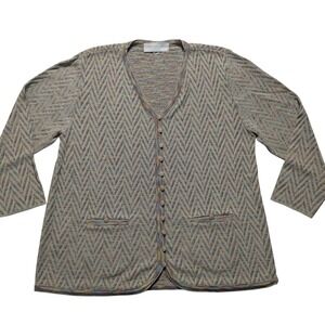 VTG French Rags Multi Chevron Knit Rayon Cardigan‎ Women Size 2/M? Made USA